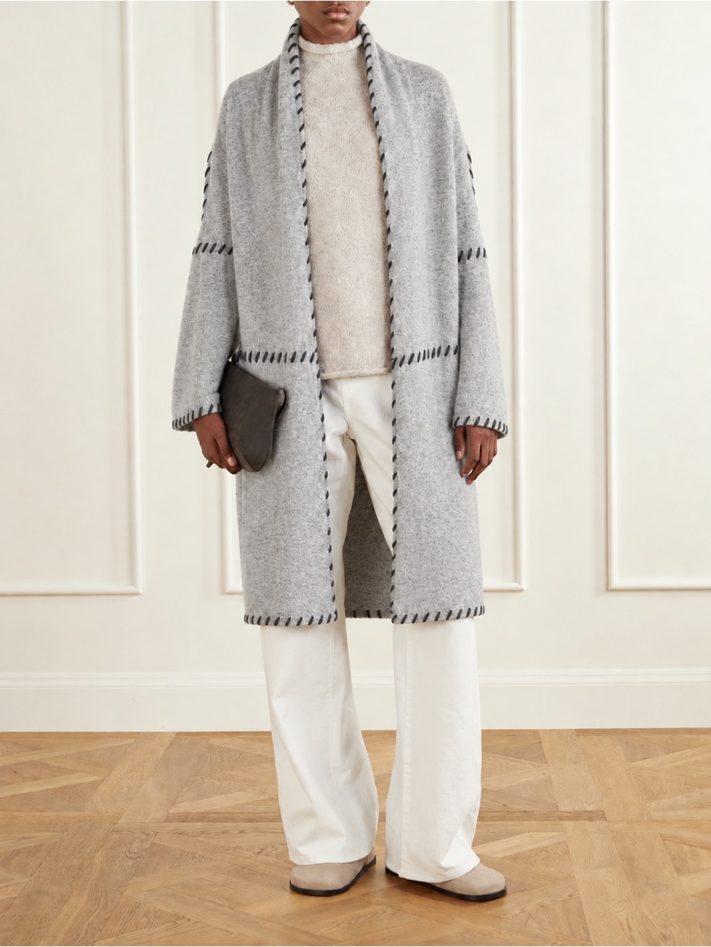 Vintage Neiman Marcus 100% Cashmere Blanket Stitch Duster Long Cardigan L